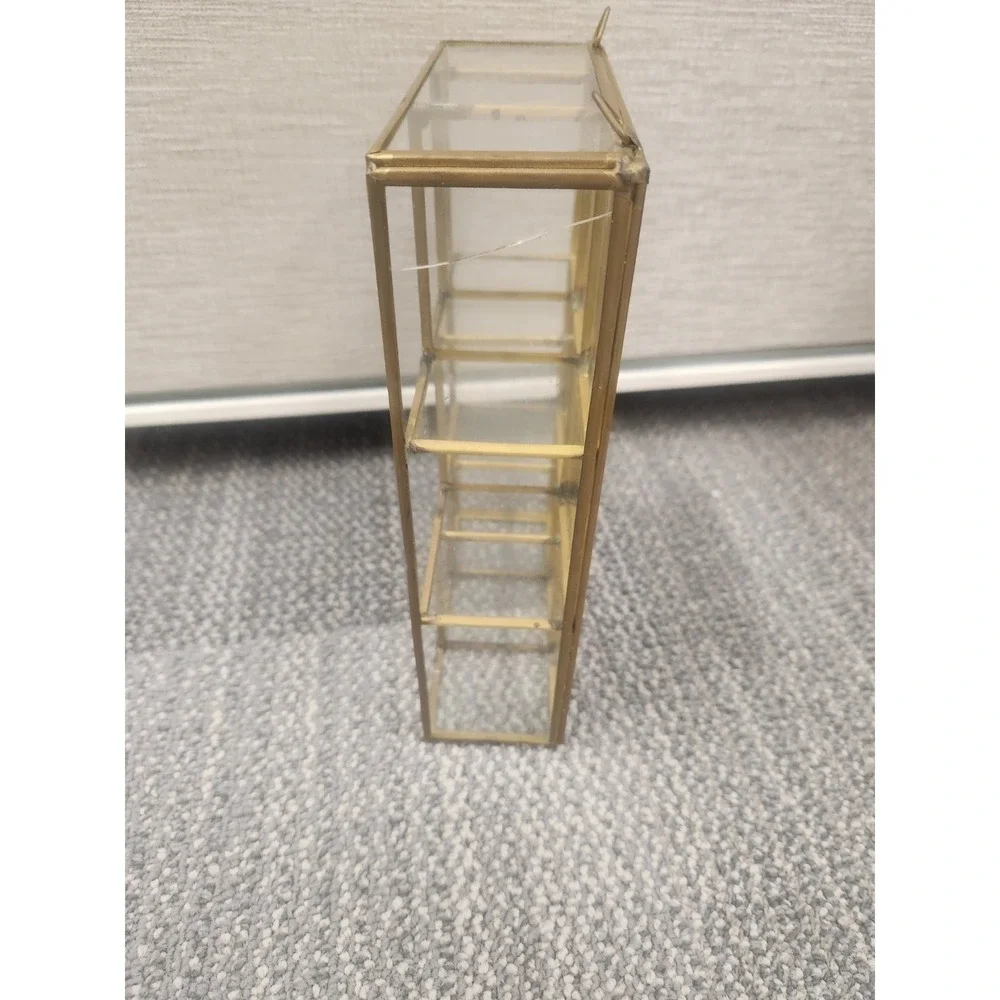Vtg Brass Mirrored Glass Tabletop /Wall Mount Mini Curio Trinket Cabinet 8 1/4